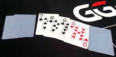 7 card stud hand with 7 8 9 9 showing