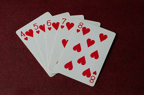 straight flush, 4 to 8 of hearts