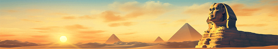 sunrise, pyramids and sphinx