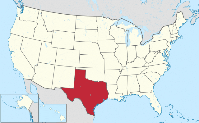 Texas on a map of the USA
